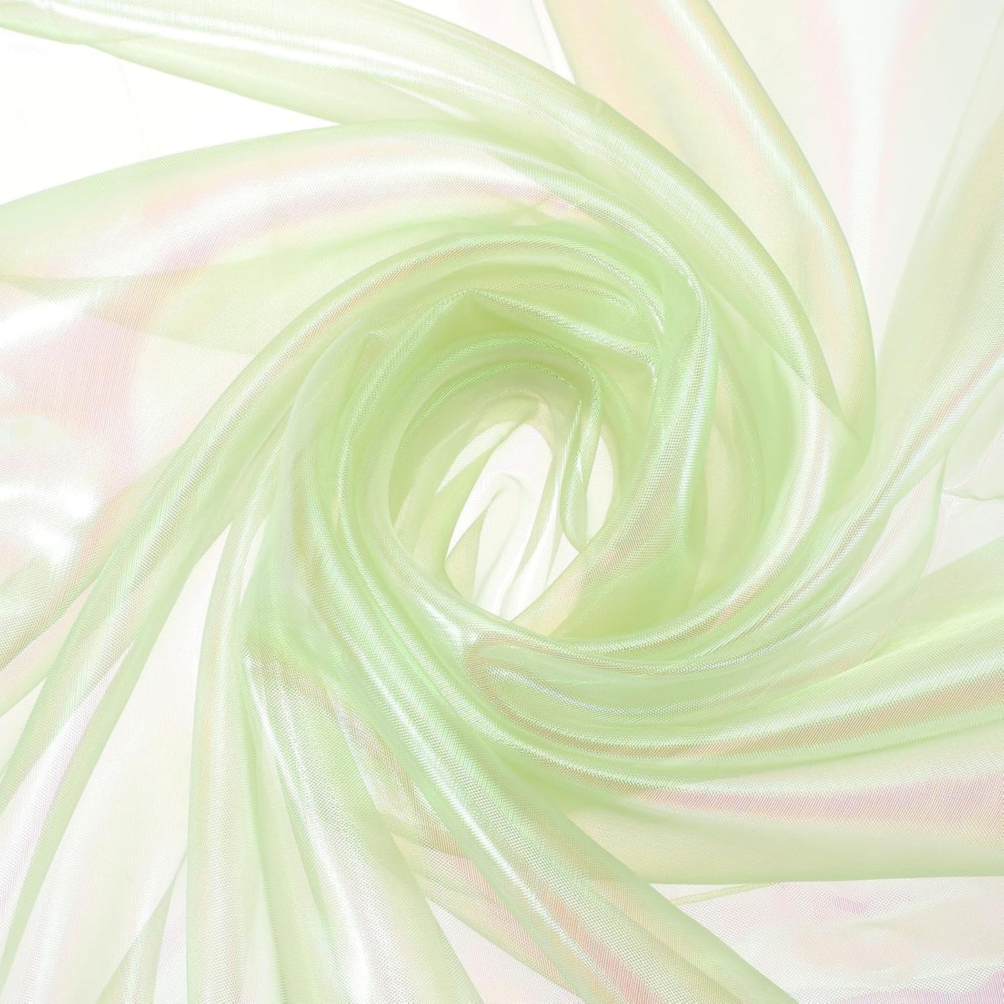MECCANIXITY Iridescent Sheer Organza Fabric, 2 Yards x 59 Inches Solid Laser Holographic Shiny Fabric Organza Cloth for Wedding, Curtains, Costume, Photo Background, Light Green