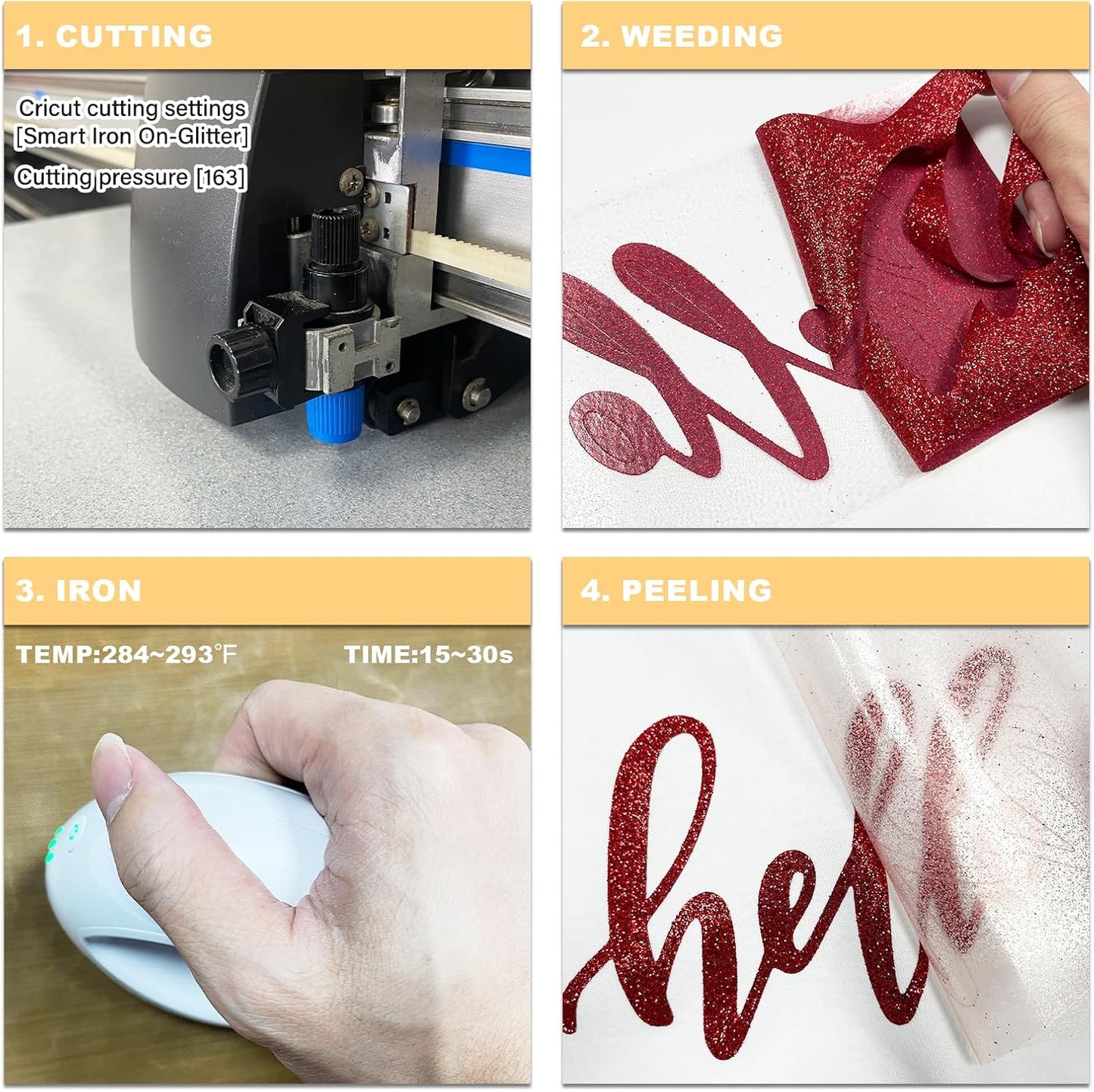 Glitter HTV Heat Transfer Vinyl Rolls- 10" x 8ft. Glitter HTV for Shirts. Iron on Vinyl and Heat Transfer Vinyl for All Cutters Machines. Easy to Cut & Weed Heat Vinyl Designs (Red)