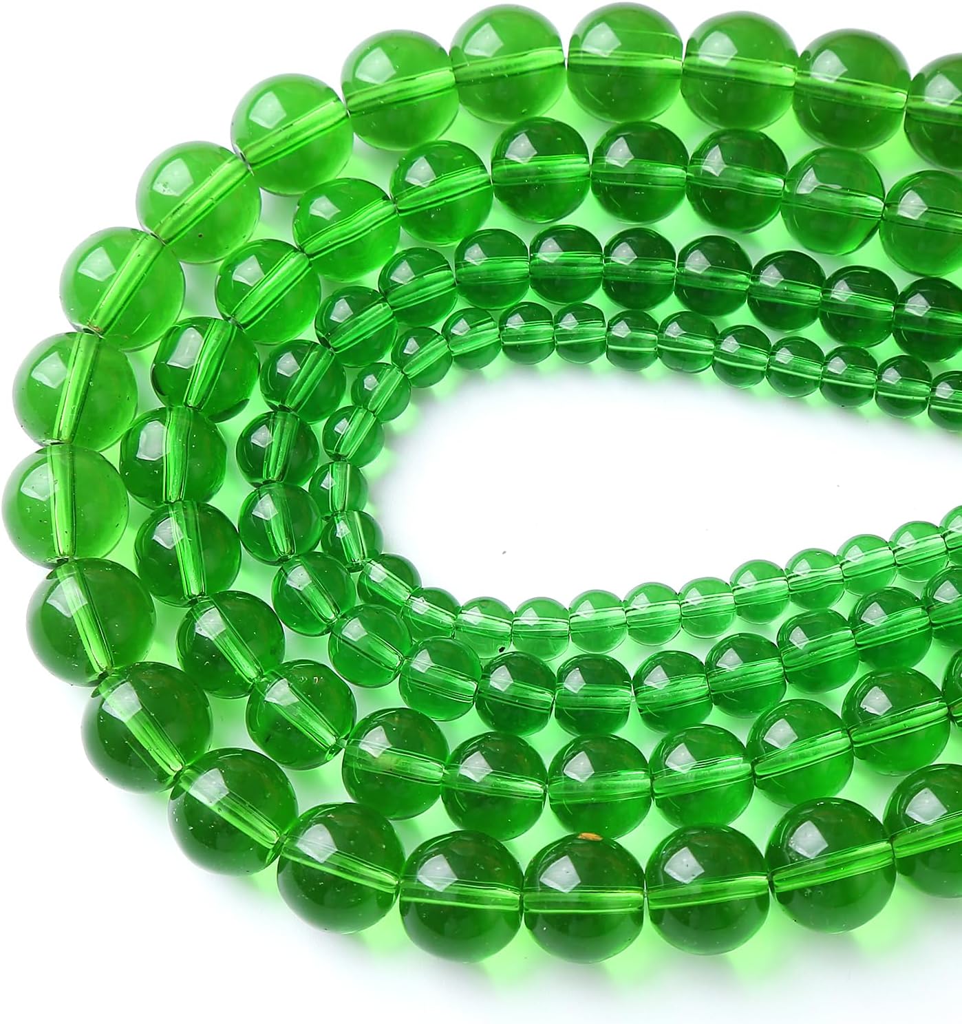 46pcs 8mm Smooth Green Crystal Glass Quartz Beads Round Loose Beads for Jewelry Making DIY Bracelet Necklace 15" Energy Healing Power Stone Beads(8mm, Green Crystal Glass)