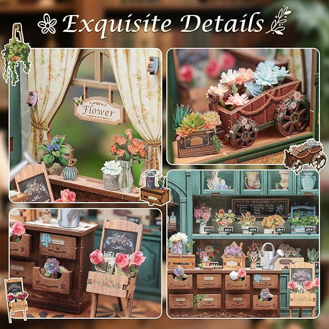 CUTEBEE Book Nook Kit, DIY Miniature House Kits for Adult and Teens, Dollhouse Booknook Tiny House, Bookshelf 3D Wooden Puzzle, DIY Craft Gifts for Family and Friends (Blossom Florists)
