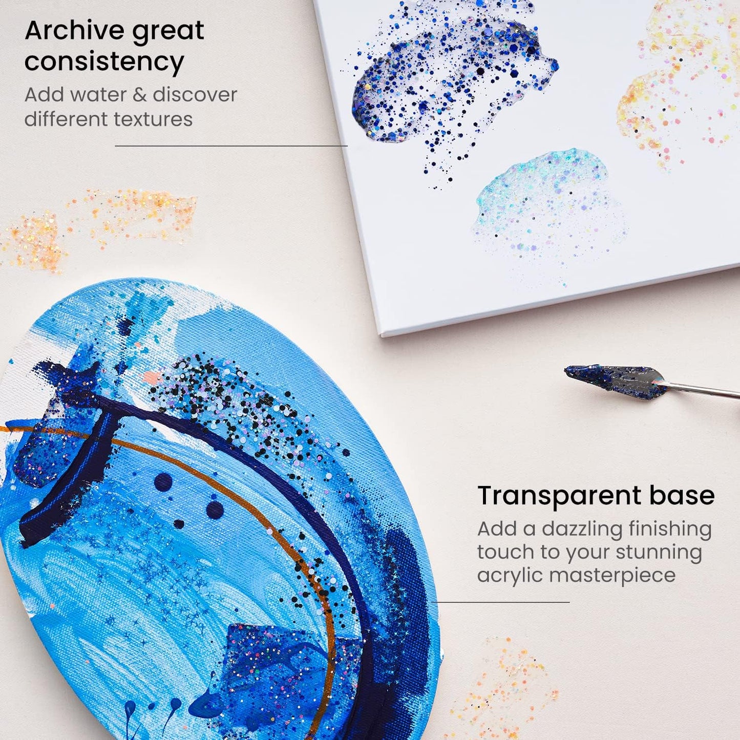 ARTEZA Glitter Acrylic Paint, 14 Iridescent Colors, 2 fl oz Bottles, Transparent Base, Iridescent Paint with Chunky Glitter, Art Supplies for Adding Accents to Canvas, Paper, Wood, and Glass