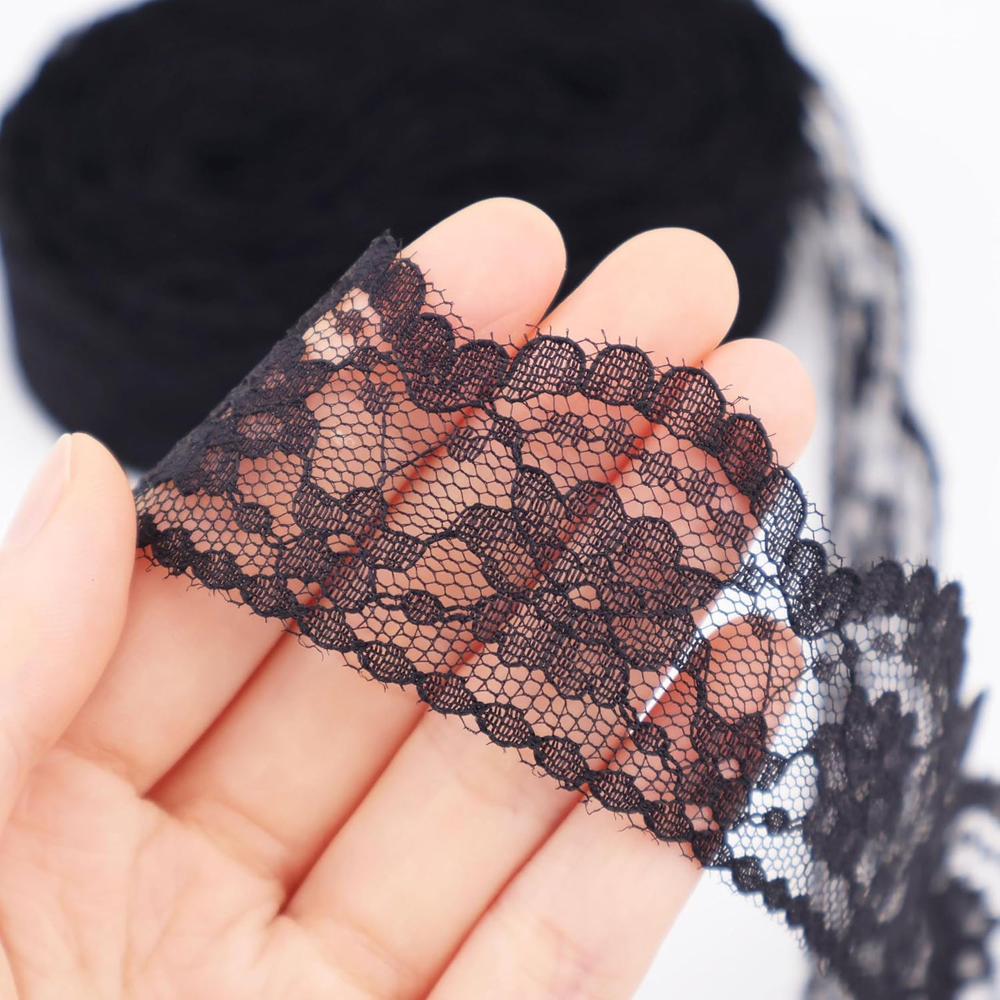 Black Lace Trim Sewing Lace Ribbon for Crafts Bridal Wedding Decoration, Bouquet and Gift Packaging (1.5Inch, 22Yards)