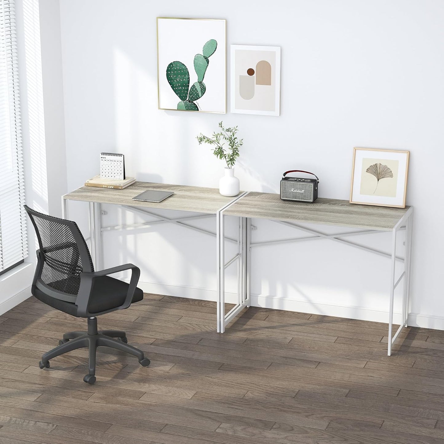 Folding Desk 40 inch Writing Gaming Computer Camping Table, No Assembly Required Home Office Desk, Beige