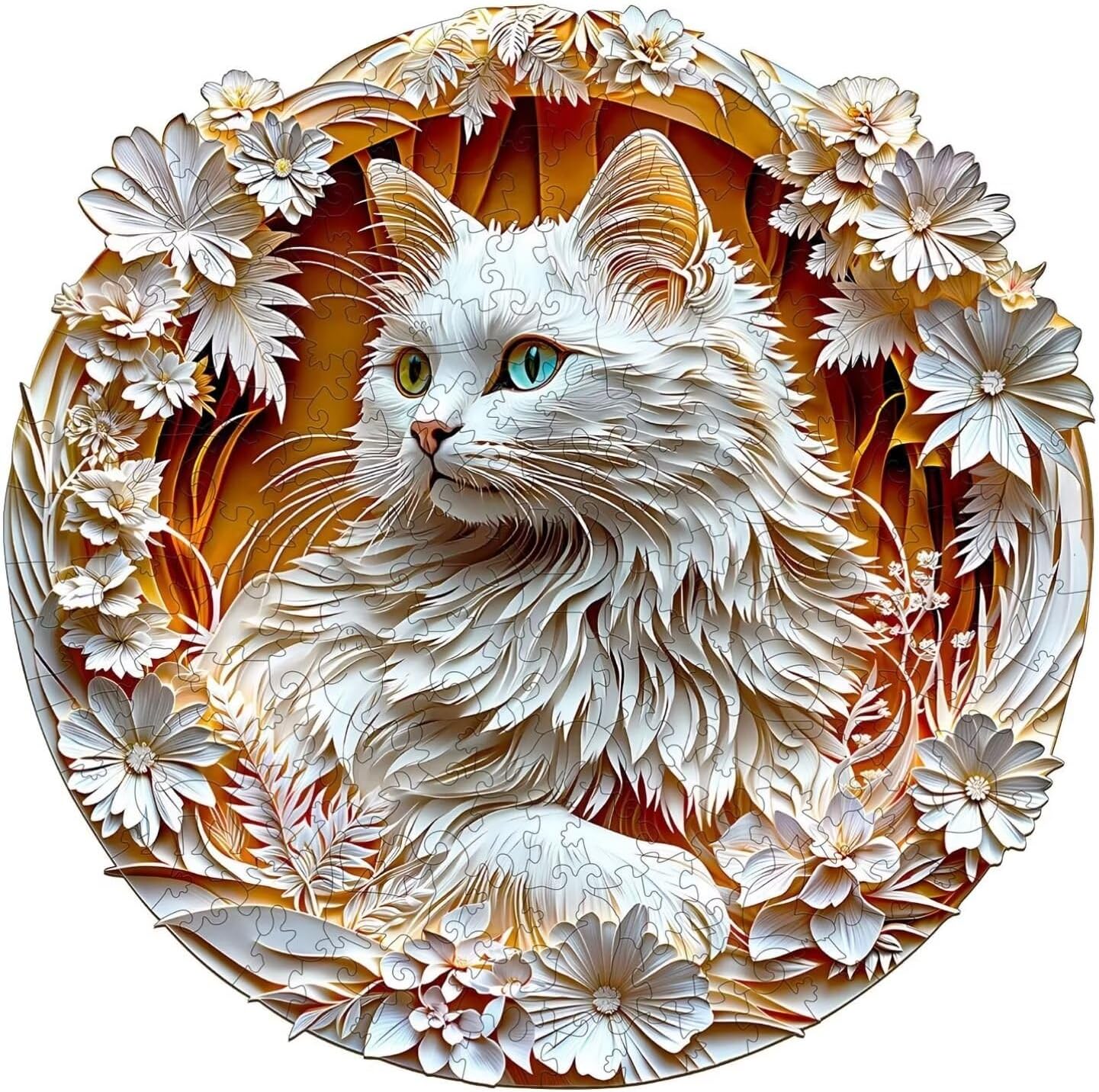 Wooden Puzzles Adults, 3D Cute Cat Wooden Puzzles 200 Pieces, Unique Animal Shaped Wood Challenging Jigsaw Puzzles Gifts for Adults, 11.4x11.4in