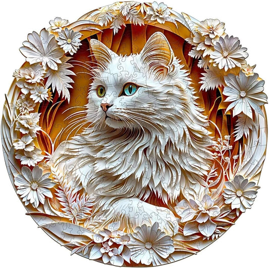 Wooden Puzzles Adults, 3D Cute Cat Wooden Puzzles 100 Pieces, Unique Animal Shaped Wood Challenging Jigsaw Puzzles Gifts for Adults, 8.5x8.5in