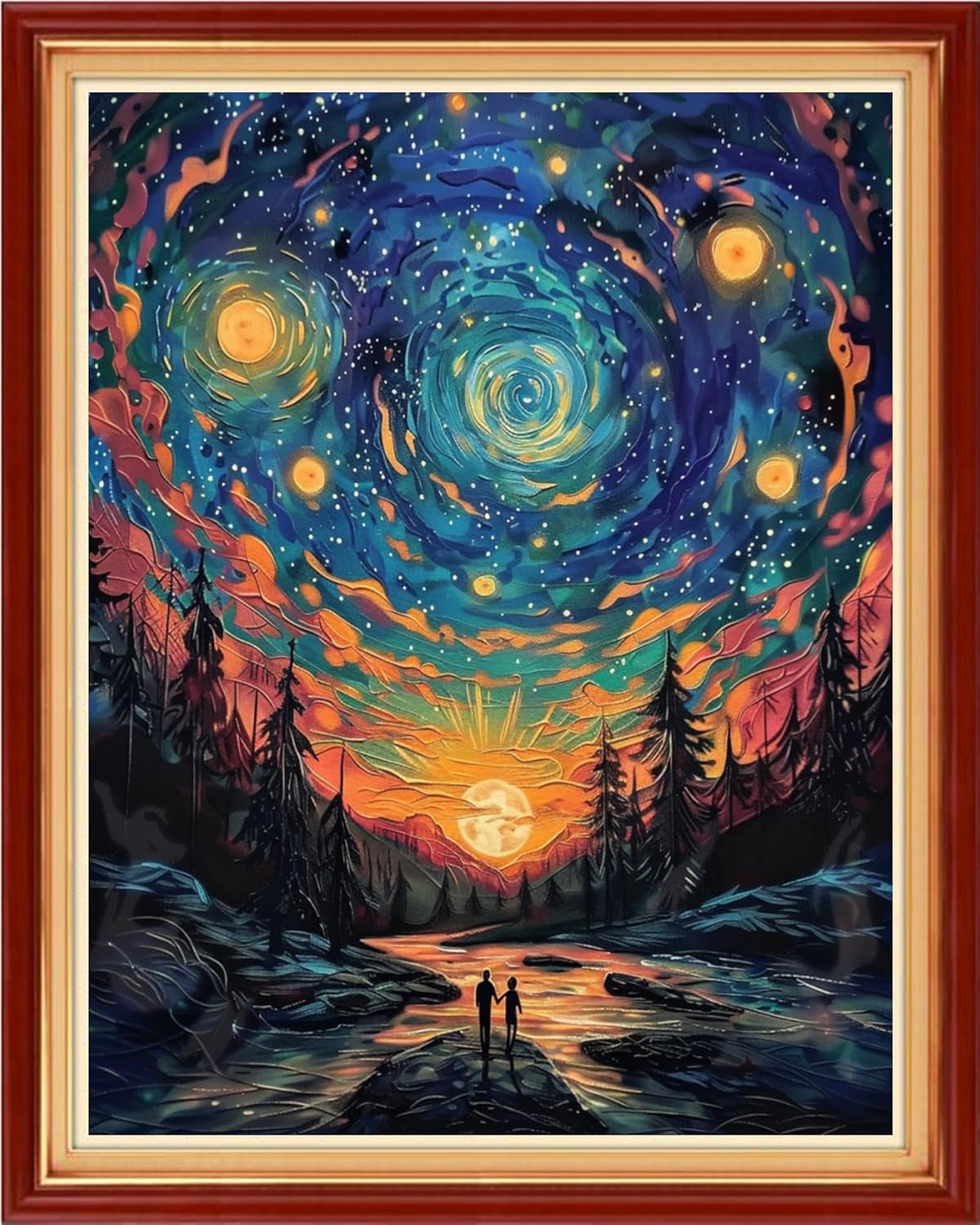 Dimensean Stamped Cross Stitch Kits Full Range of Embroidery Patterns Starter Kits for Beginners Adult or Kids DIY Cross Stitches Needlepoint Kits 11CT-Couples Under Van Gogh's Starry Sky 16x20 inch