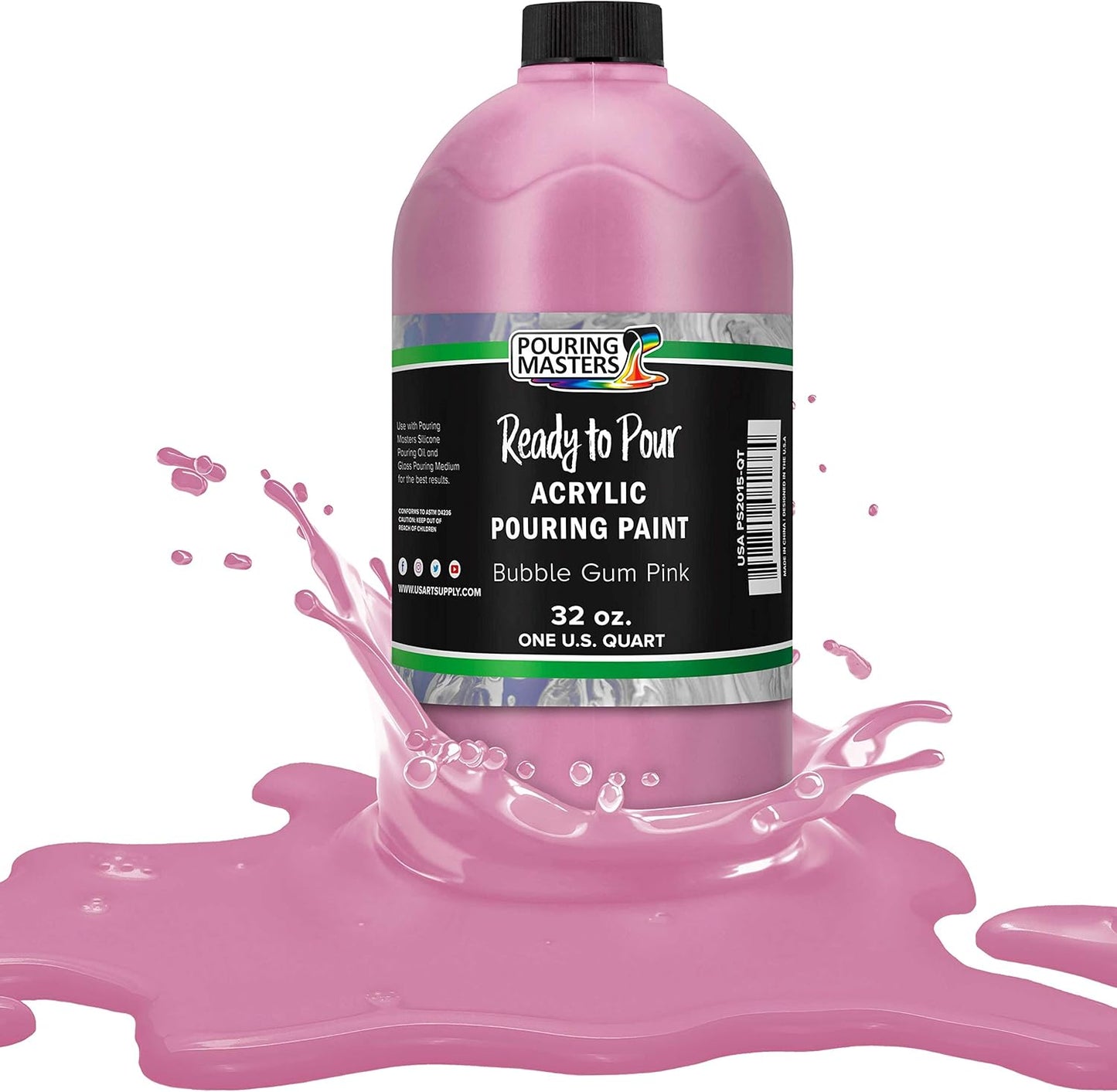 POURING MASTERS Bubble Gum Pink Acrylic Ready to Pour Pouring Paint - Premium 32-Ounce Pre-Mixed Water-Based - for Canvas, Wood, Paper, Crafts, Tile, Rocks and More