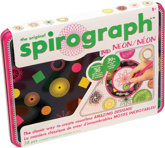 Spirograph Neon Collectors Tin – Arts and Crafts, Kids Toys, Art Supplies, Craft Supplies, Drawing Kit, Spiral Art, Classic Gear Design Kit, Pens, Design Sheet Included, Ages 8+