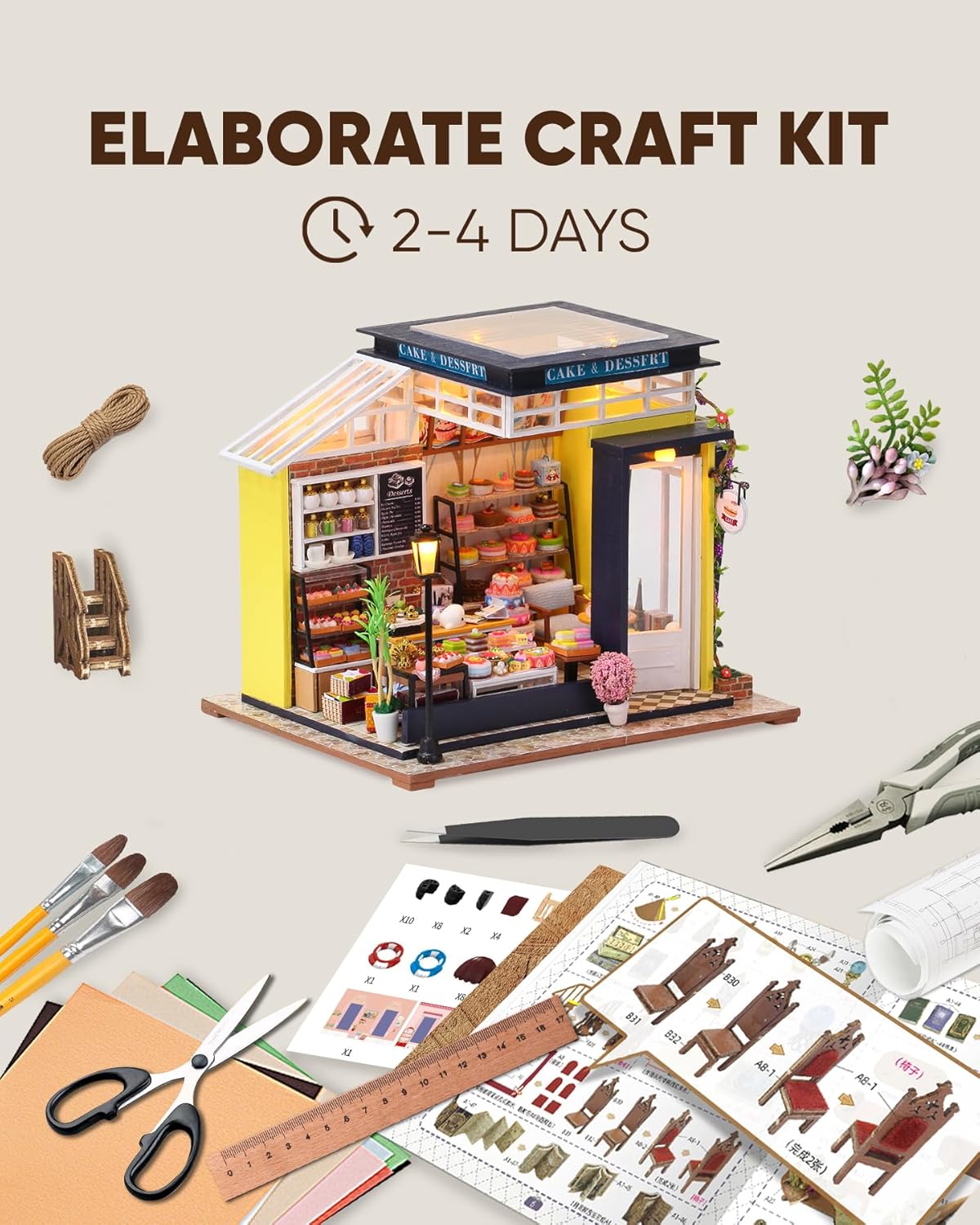 DIY Miniature House Kit, Miniature Bakery Kit, DIY Dollhouse Kit for Adults, Model Bakery, Mayberry Street Miniatures, Ideal Gifts for Birthday,Valentine Christmas(Bakery & Desserts)