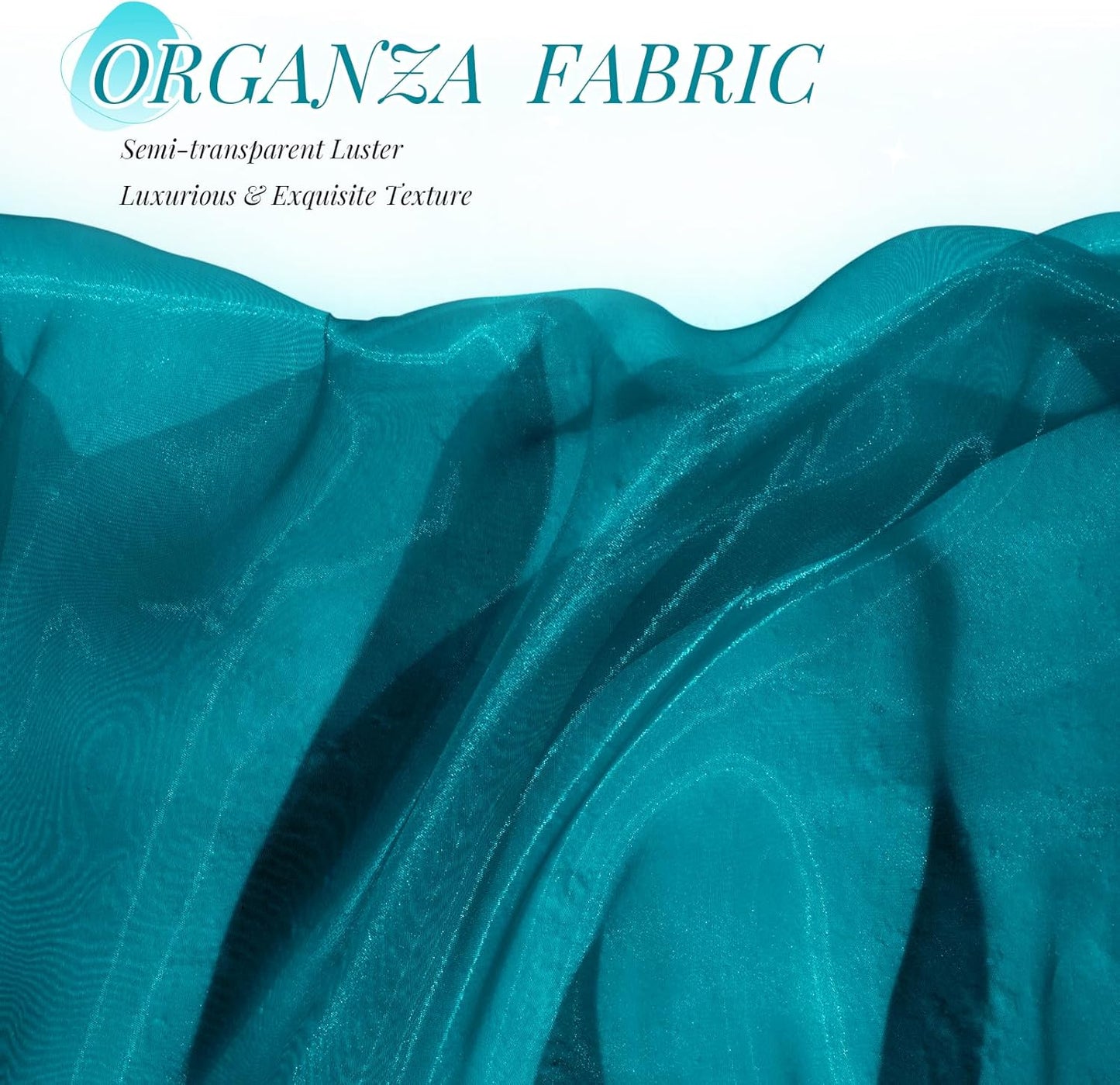 P Pothuiny Sheer Organza Fabric by The Yard, 1 Yard x 60 Inch Wide Bridal Teal Organza Tulle Fabric Roll Shiny Gauze Fashion Dress Sewing Craft for Wedding Party Decorations Backdrop