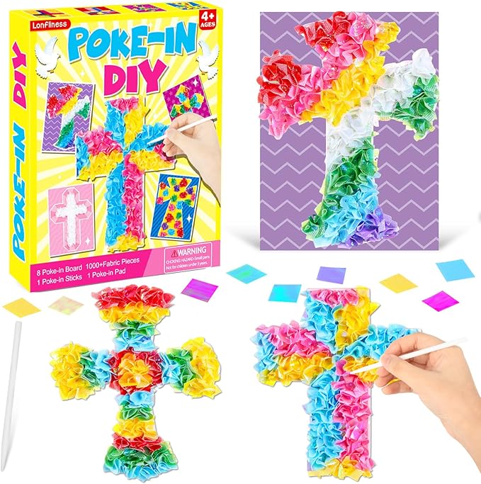 8PCS Poke-in Craft and Art Kit Religious Cross Themed No-Mess Fabric Sewing Art Puzzle Puncture Painting Christian Sunday School VBS Creative Activity Game Birthday Party