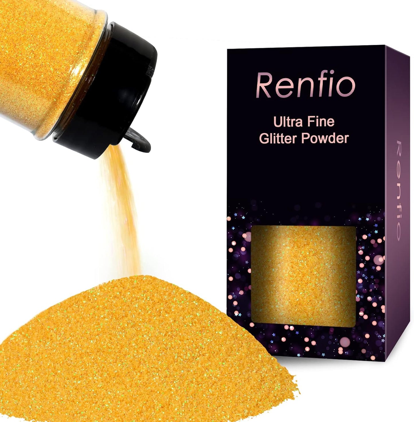 Renfio Iridescent Ultra Fine Glitter Powder Resin Supplies Glitters 1.94 Oz (55g) PET Flake Crafts Sequins 1/128" 0.008" 0.2mm Epoxy Chips Flakes for Tumblers Slime Olympic Decorations - Yellow