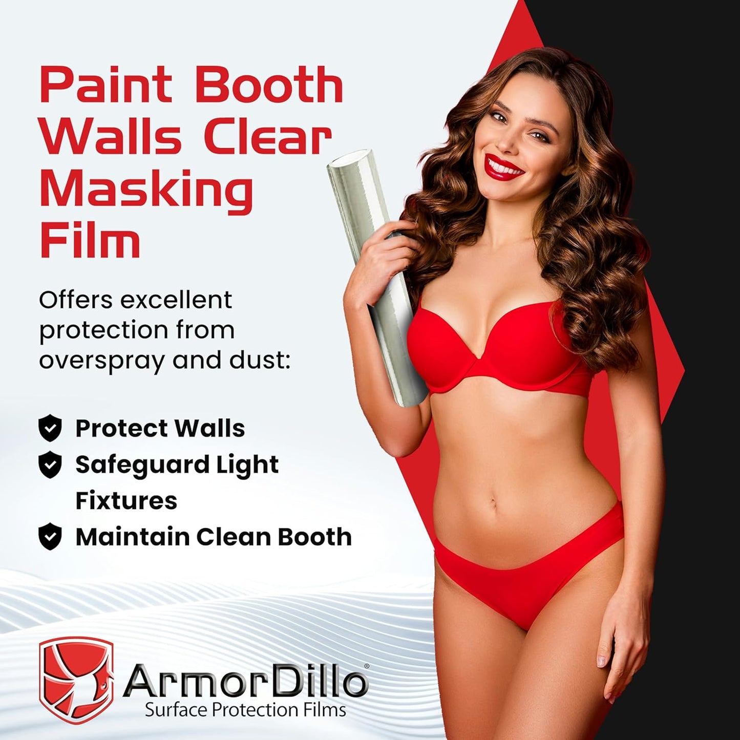 ArmorDillo Clear Full 3mil Self- Adhesive Paint Booth Protective Film Wall Masking Film Self-Adhesive, Easy-Start, 36" x 200 ft. Washable, Asteroid-Proof...Probably