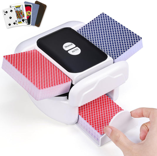 Automatic Card Shuffler 2 Deck, Rechargeable Playing Cards Shuffling Machine with One-Press AUTO&Manual Mode, Electric Poker Shufflers for UNO, Skip-Bo, Phase 10, Home Party Card Games