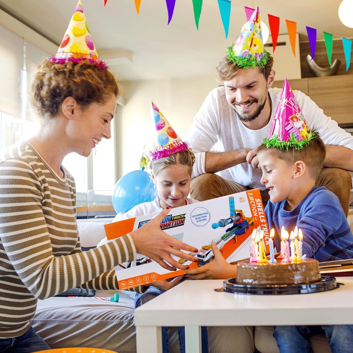 Dwi Dowellin Truck Toys for Kids, 28" Large Car Toys Include 4 Race Cars+6 Soft Foam Balls, with Light & Sounds, Eejection&Shooting Transport Trucks Toy, Gifts for Boys Girls 3 4 5 6 7 8+ Year Old