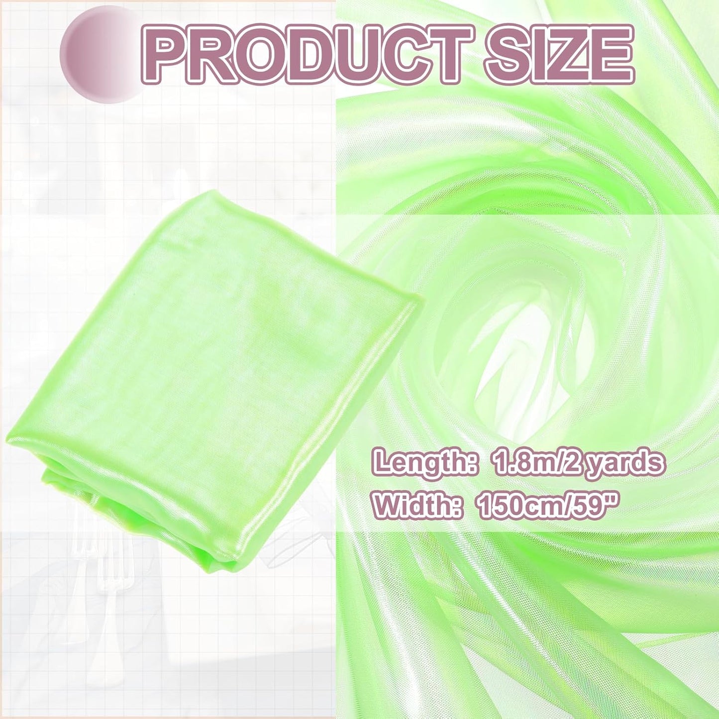 MECCANIXITY Iridescent Sheer Organza Fabric, 2 Yards x 59 Inches Solid Laser Holographic Shiny Fabric Organza Cloth for Wedding, Curtains, Costume, Photo Background, Fluorescent Green