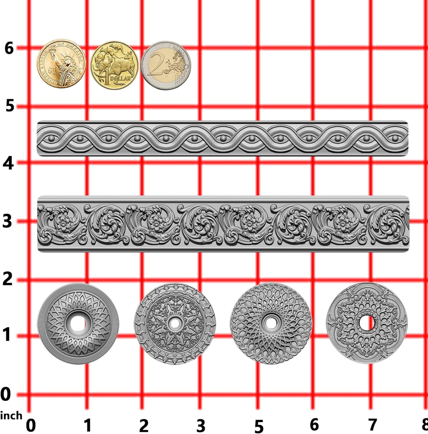 Art Mold for Polyclay Air Dry Clay Plaster, Trimmings and Medallion