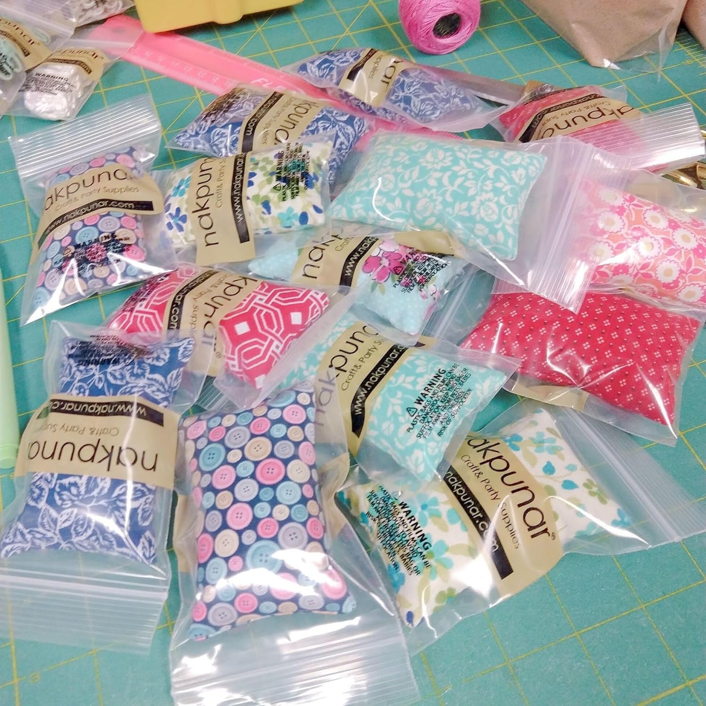 Emery Pin Cushion for Sewing - Pincushion Filled with Abrasive Emery Sand - Handmade in USA - Cute Flowers on White Polka dot Aqua Blue Pastel Color Background (2"x3", Aqua Blue Retro Floral)