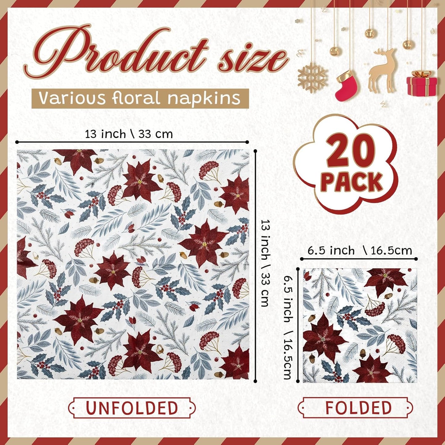 Crtiin 20 Pack Assorted Christmas decoupage napkins Santa Snowman Tree Napkins Decorative Beautiful for Birthday Xmas Winter Party Supplies, 20 Styles Each 6.5 Inches
