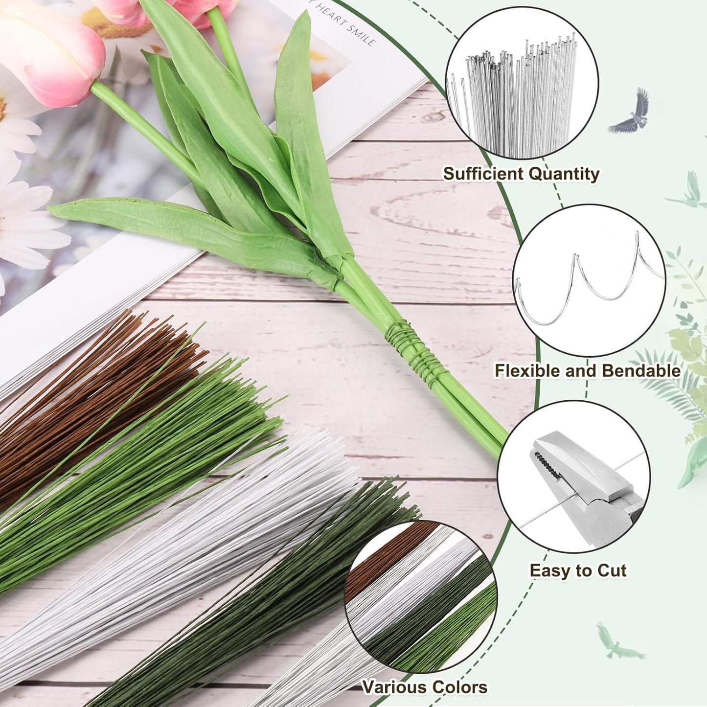 PATIKIL 32 Inch 22 Gauge Floral Stem Wire, 4 Pack/160 Pieces Bouquet Stem Paper Wrapped for DIY Crafts Flower Arrangements, Silver Tone