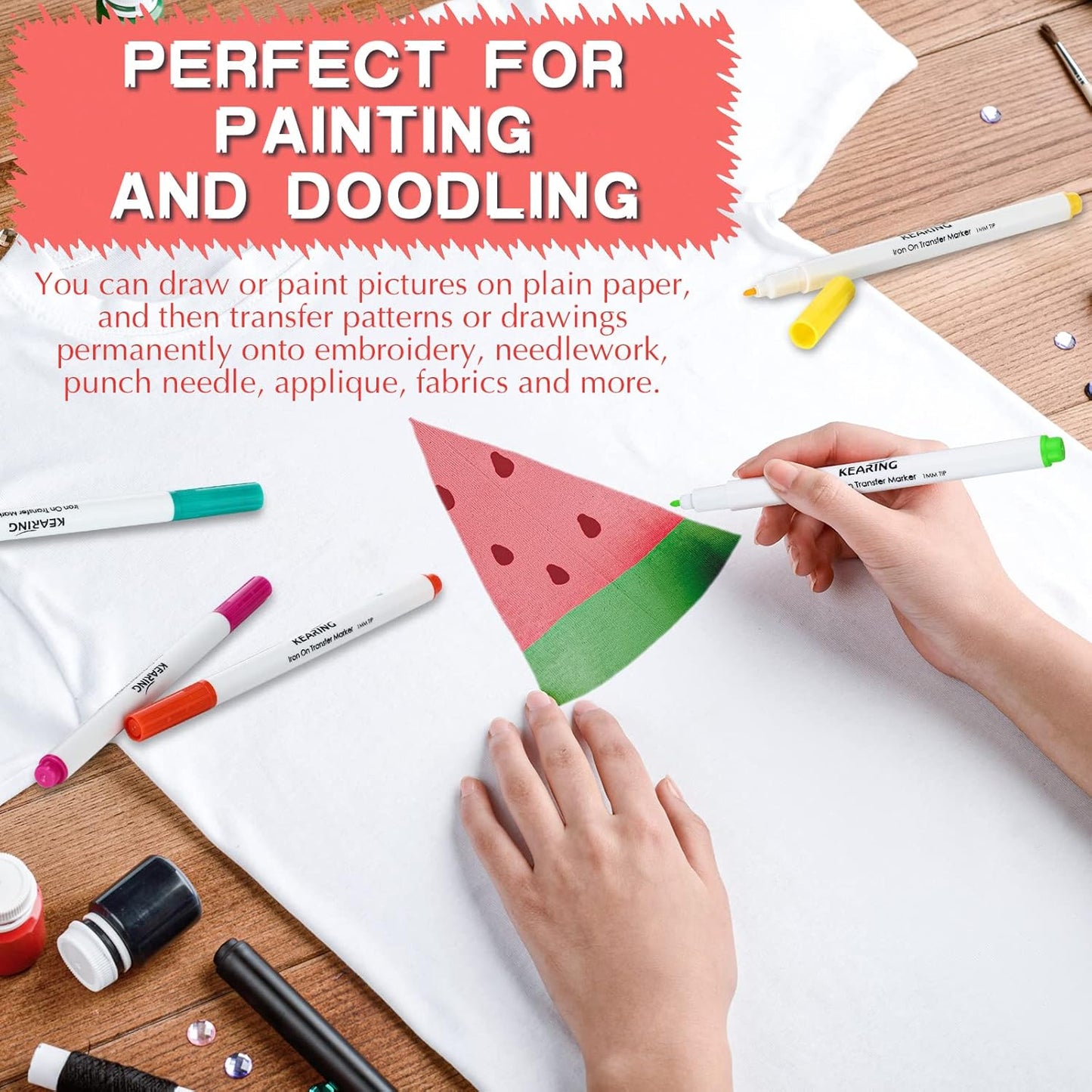 Crtiin 12 Pcs Iron on Transfer Markers Sublimation Markers Embroidery Transfer Pen Heat Transfer Fabric Marker Fade Resistant Infusible Ink Pen for T-shirts Pillow Clothes Canvas, 12 Assorted Colors