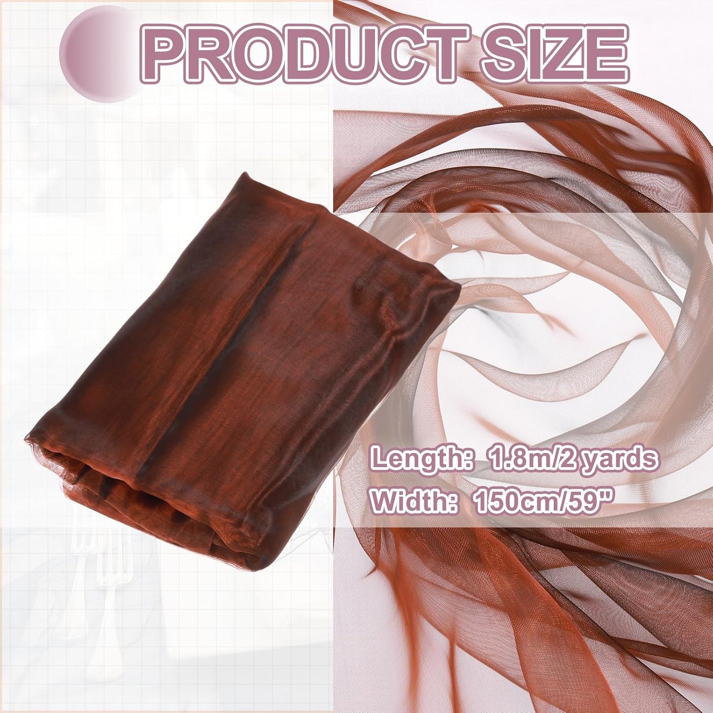 MECCANIXITY Iridescent Sheer Organza Fabric, 2 Yards x 59 Inches Solid Holographic Shiny Fabric Organza Cloth for Wedding, Curtains, Costume, Photo Background, Gradient Dark Coffee