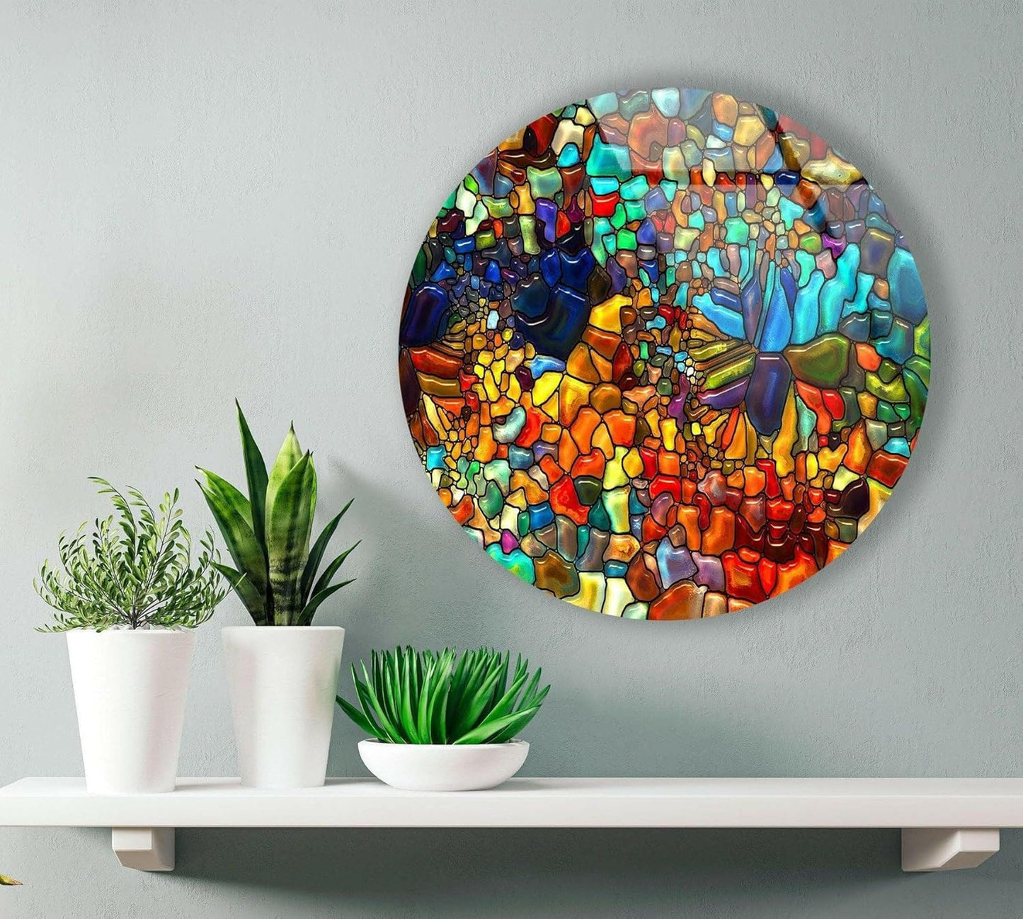 My Photostation.com 39,4''(100cm) Diameter Red Mosaic Round Glass Wall Art Tempered Glass Printing Wall Decor Large Wall Art Wall Hangings