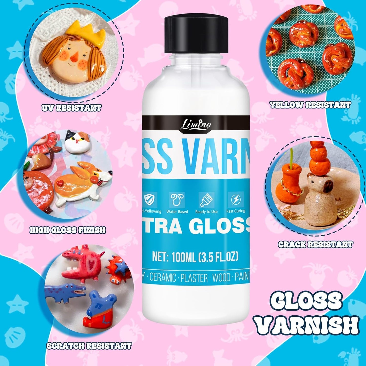 Air Dry Clay Varnish - 200ml Clay Glaze for Air Drying Clay, Gloss Varnish for Acrylic Painting, Pottery Glaze Clay Sealant to Prevent Scratches, Wear, Cracking - Non-Toxic, Enhance Color Vibrancy