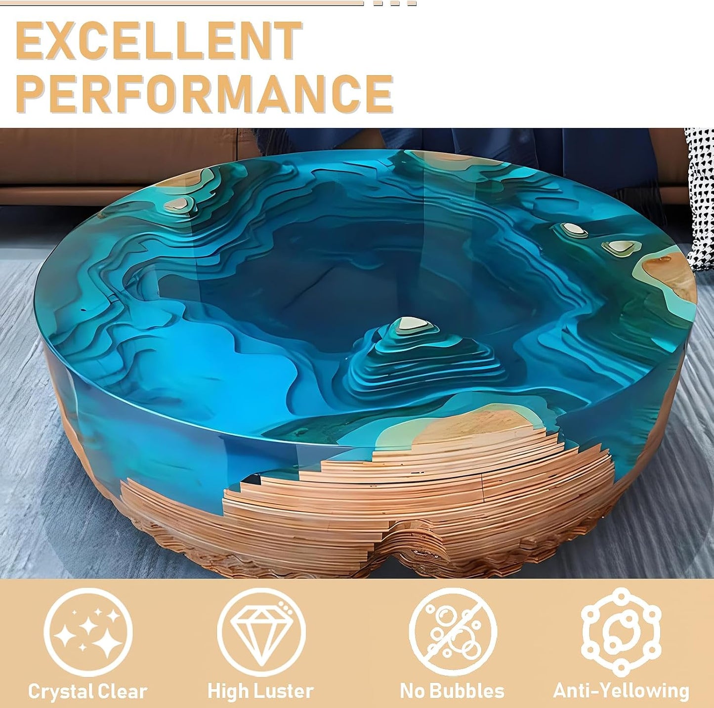 Puduo Epoxy Resin Kit 1.1Gallon，Newly Formulated Crystal Clear Epoxy Resin，Strong, Bubble-Free, Anti-Yellowing Art Resin That，Suitable for Casting, DIY, Resin Art, Molds, Easy to Mix 1:1 Ratio