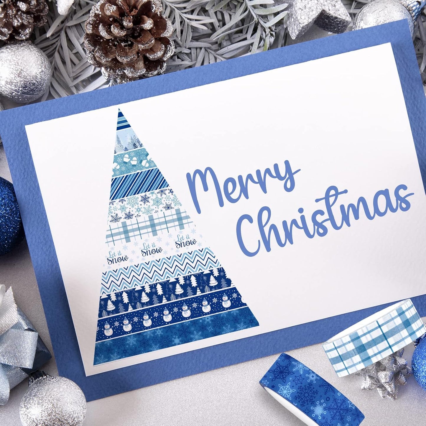 Whaline 12 Rolls Winter Washi Tape Blue White Snowflake Snowman Holiday Masking Tape Xmas Tree Reindeer Assorted Pattern Washi Tape for Scrapbook Journal DIY Craft Gift Wrapping Party Decor