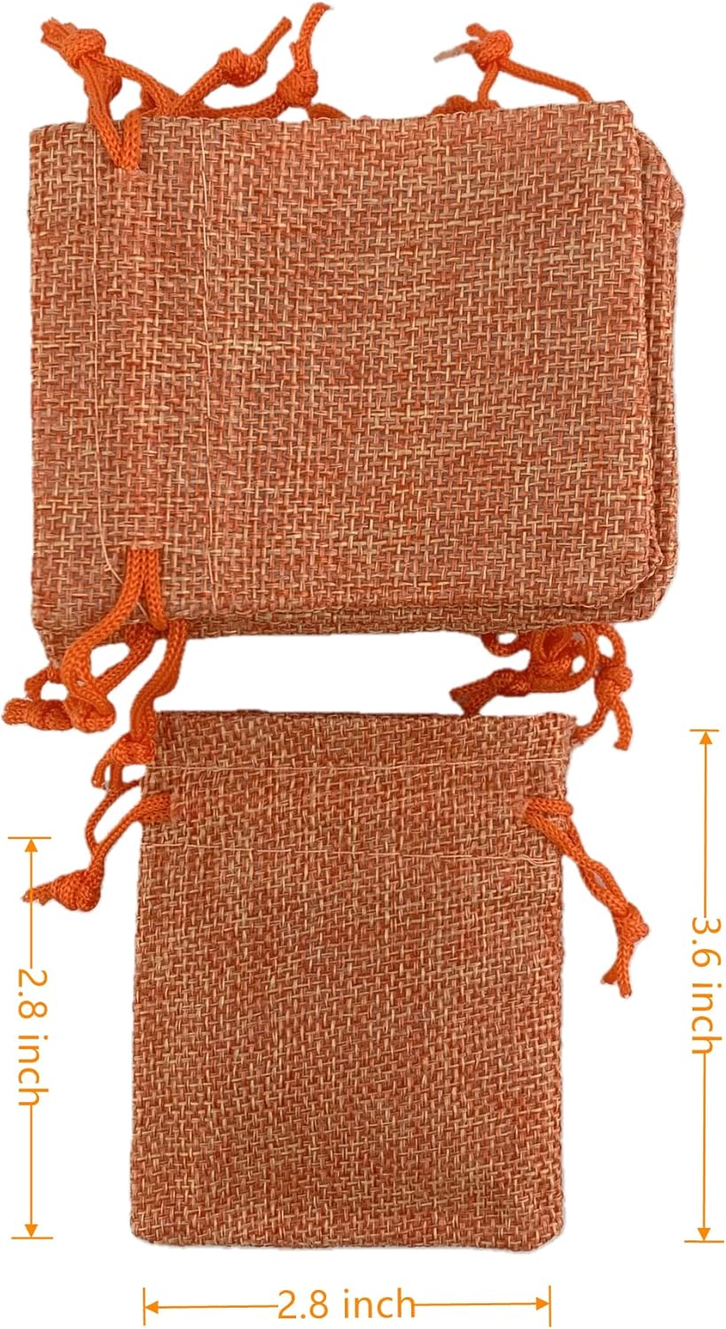 Palmhomee Pack of 25 Burlap Gift Bags with Drawstring Linen Jewelry Pouches Wedding Hessian Jute Bags for Birthday Jewelry and Treat Pouches Party Wedding Favors Gift Art and DIY Craft   (2.8x3.6 Inch Orange)