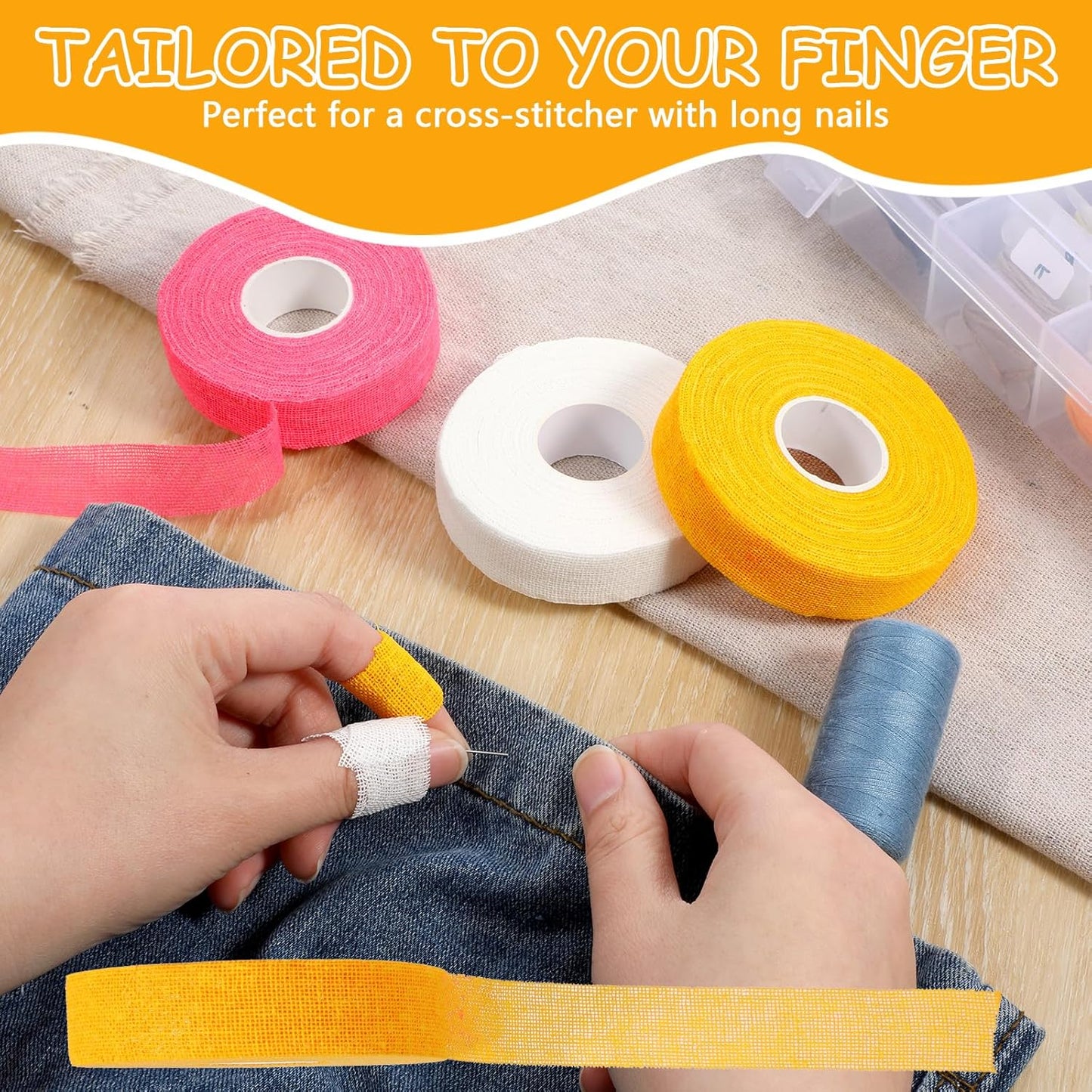 Bewudy 3 Rolls Thimble Tape for Hand Sewing, Sewing Thimble Finger Protector Tape Breathable Cotton Gauze Thimble Tapes Knitting Bandage Wrap for Quilting Crocheting Embroidery