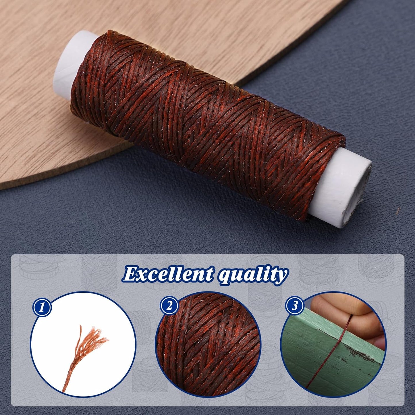 Ftyiwu Waxed Thread, Upholstery Needle and Thread 32 Yards with 7PCS Hand Sewing Needles for Home Upholstery Carpet Canvas Repair Leather Sewing (Red Coffee)