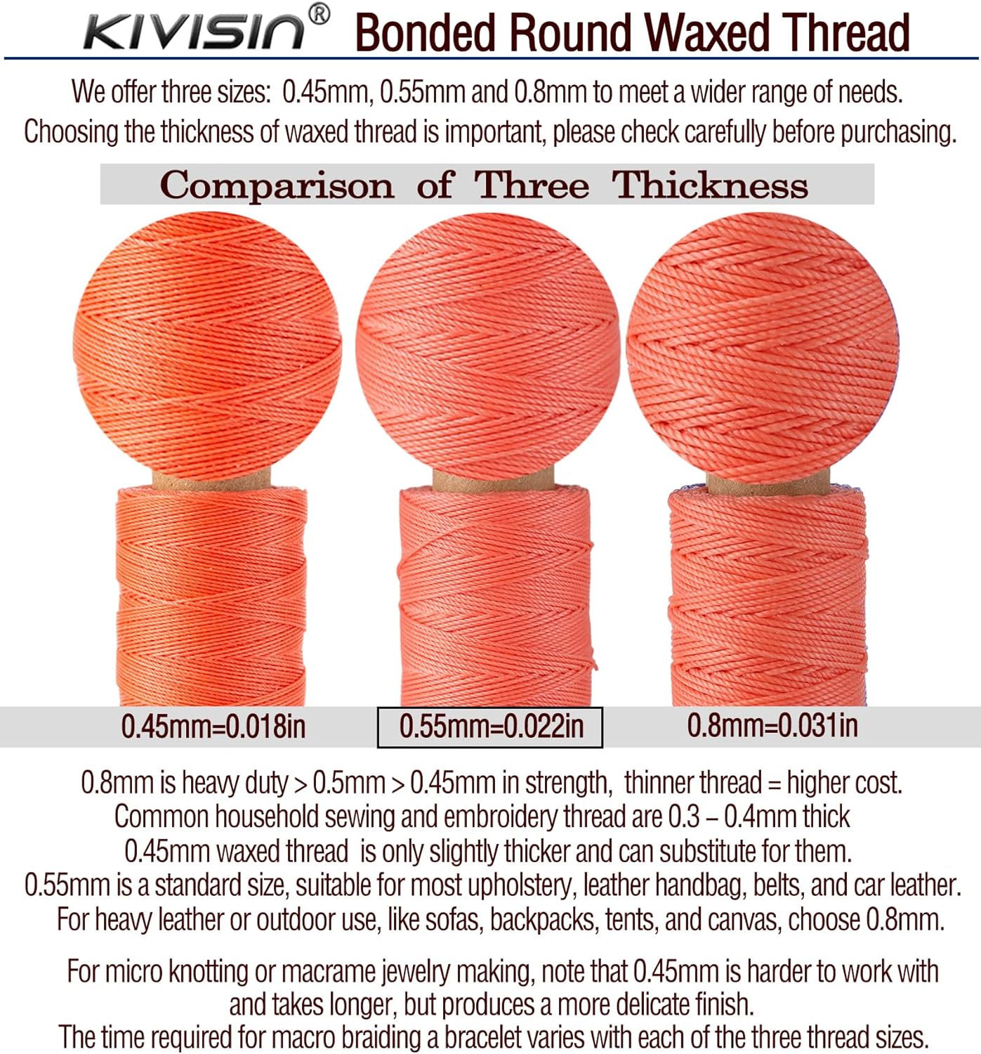 10-Year Popular Assorted Colors Round Waxed Thread -0.55mm 70 Yards 12 Spools Stiff Polyester Wax Cord for Beading, Leather Sewing, Bookbinding, Bracelets Braiding, Micro Macrame Craft Making