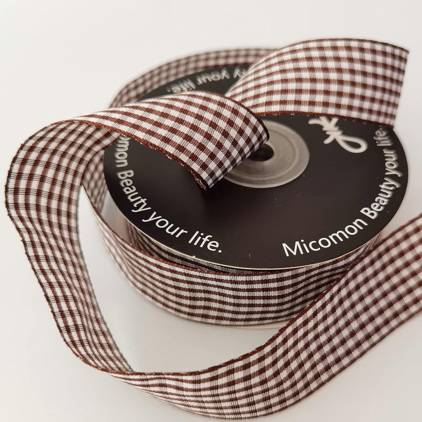 Brown Gingham Plaid Checked Ribbon 25 Yard Each Roll 100% Polyester (1", Brown)