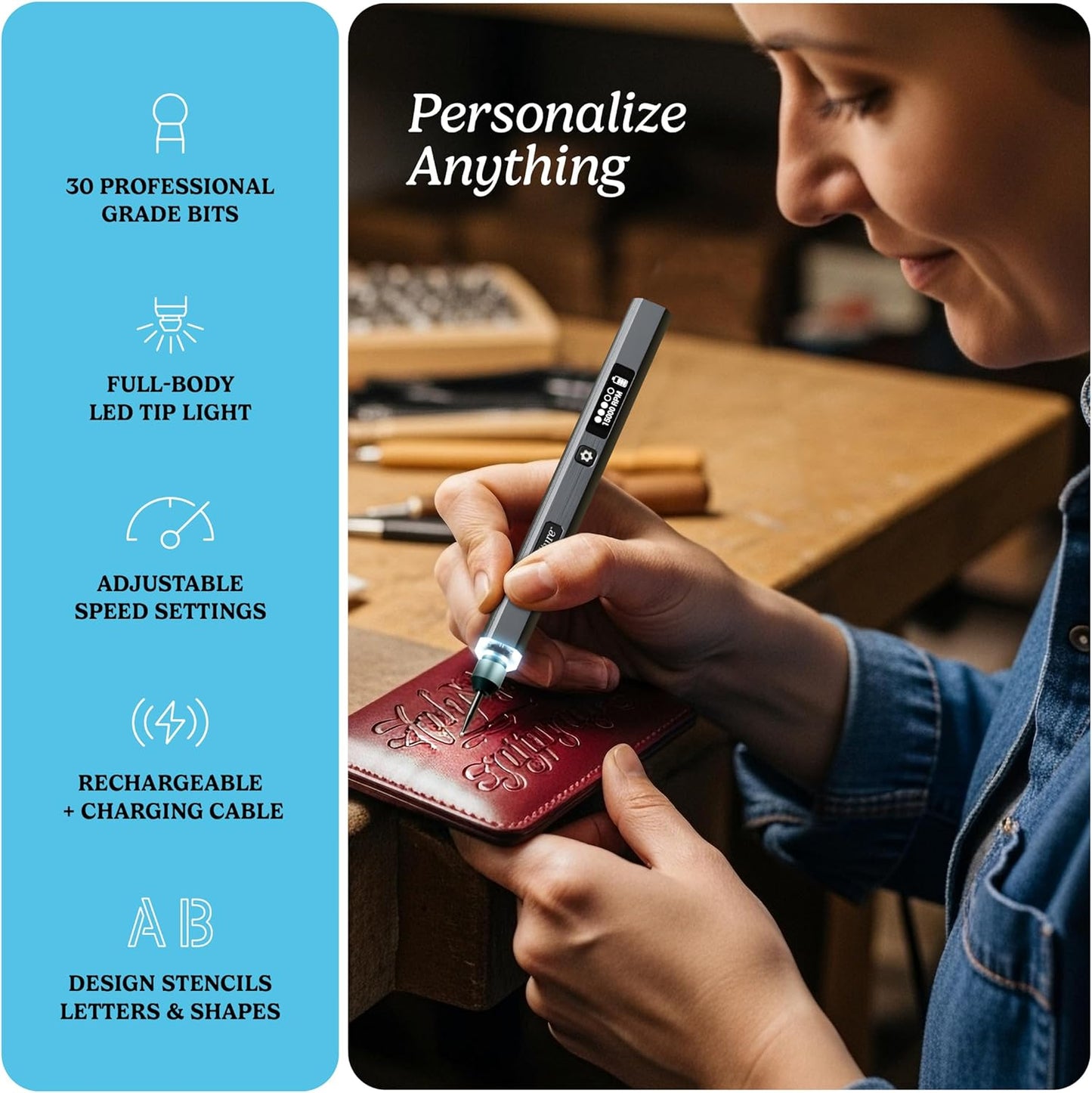 EtchMate Engraving Pen for Metal, Wood, Glass, Plastic & All Materials - Engraver Pen Tool - Teen Boy Gifts - Unique Gifts for Women, Teenage Girl - Cool Christmas Gift Ideas - Craft Kits for Adults