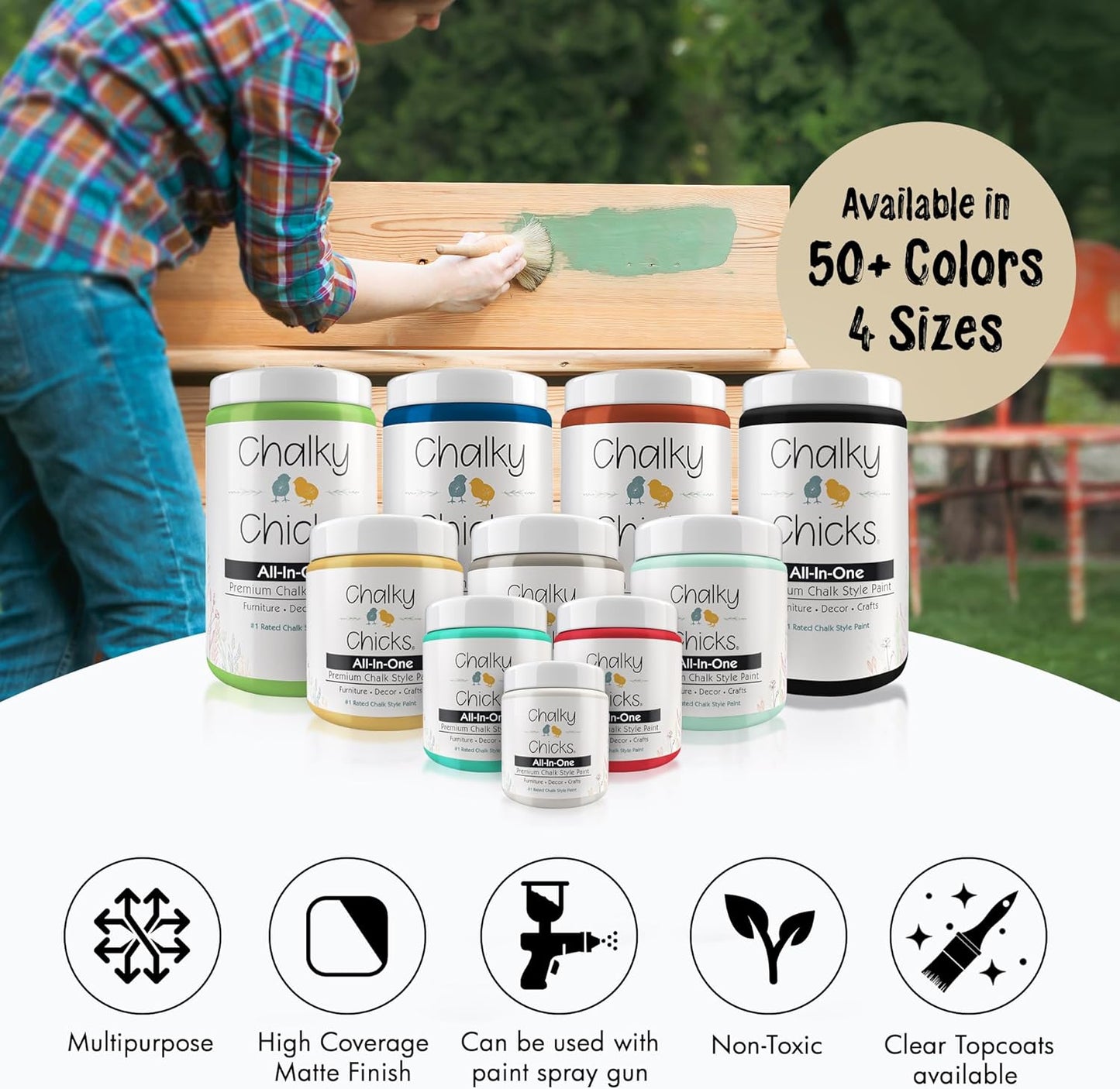 Chalky Chicks All-in-One Chalk Paint for Furniture or Cabinet - 8 Fl Oz - Matte Finish Cuppa Latte Tan for Metal, Wood Furniture Paint - No Sanding All-in-One for Home Decor & Crafts, USA Made