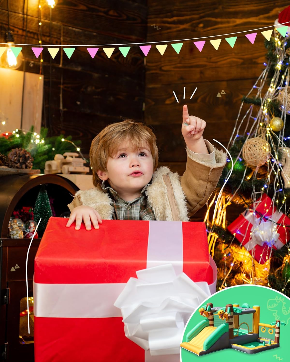 AirMyFun Inflatable Dinosaur Bounce House for Kids 3-8 with Blower – Large Bouncy Castle with Slide, Indoor/Outdoor Toddler Jumping Castle for Backyard & Birthday Fun