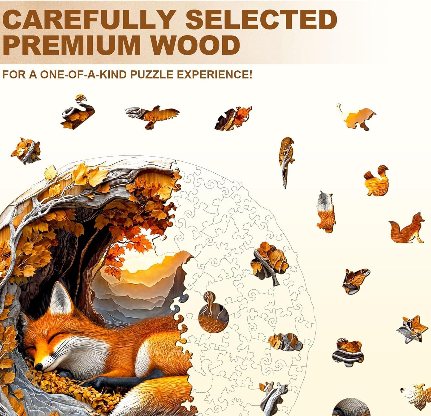 WOODBESTS Wooden Puzzles for Adults, 3D Fox Wood Puzzles Adult(270 Pieces, L, 13.4 * 13.2in), Unique Shape Wooden Animal Jigsaw Puzzles, Birthday Gifts for Adults Family Game