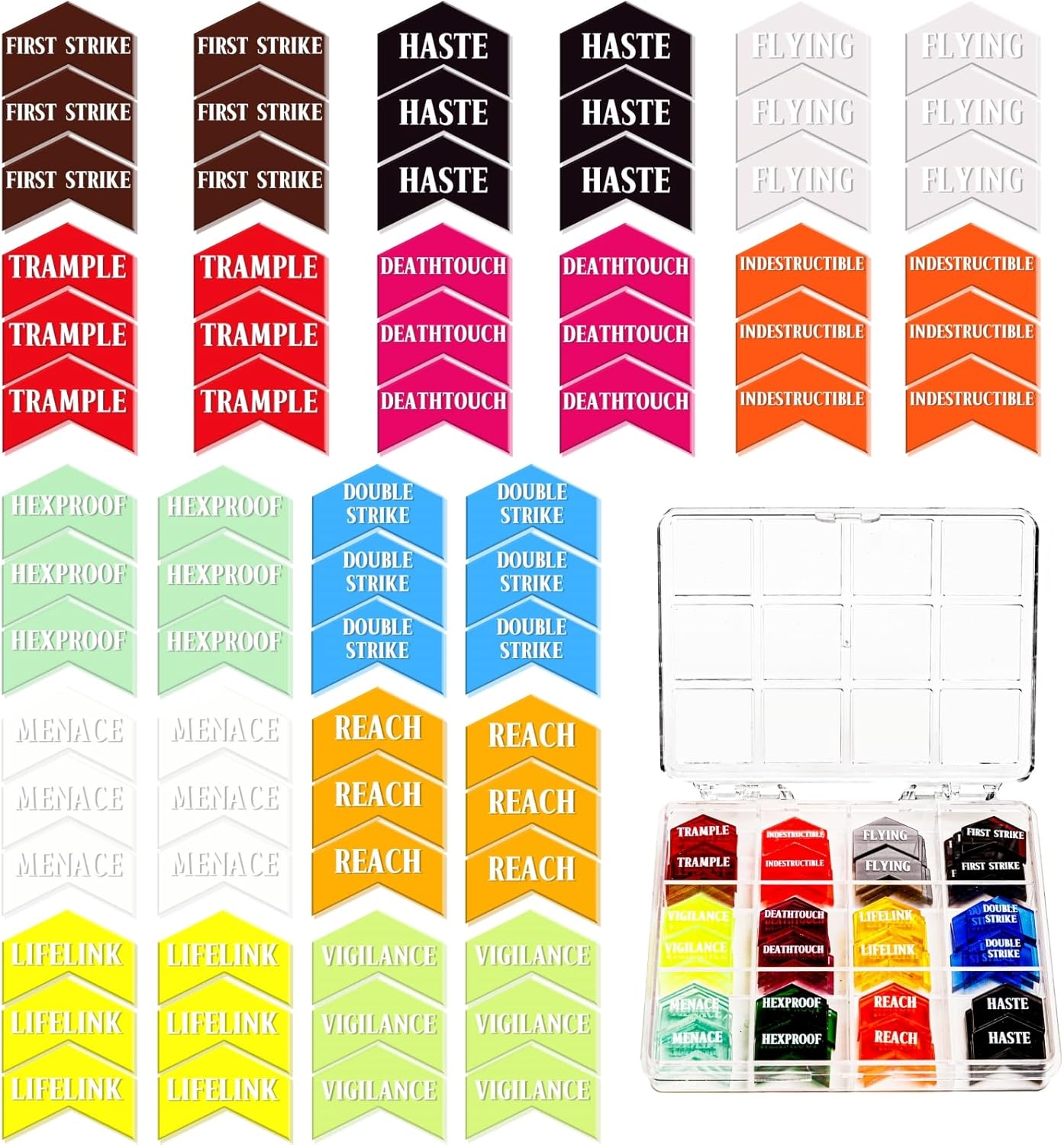 72 Pieces MTG Keyword Counters with Box for Magic The Gathering Colored MTG Creature Stats Buff Tokens MTG Gift Accessories (Keyword Counters)