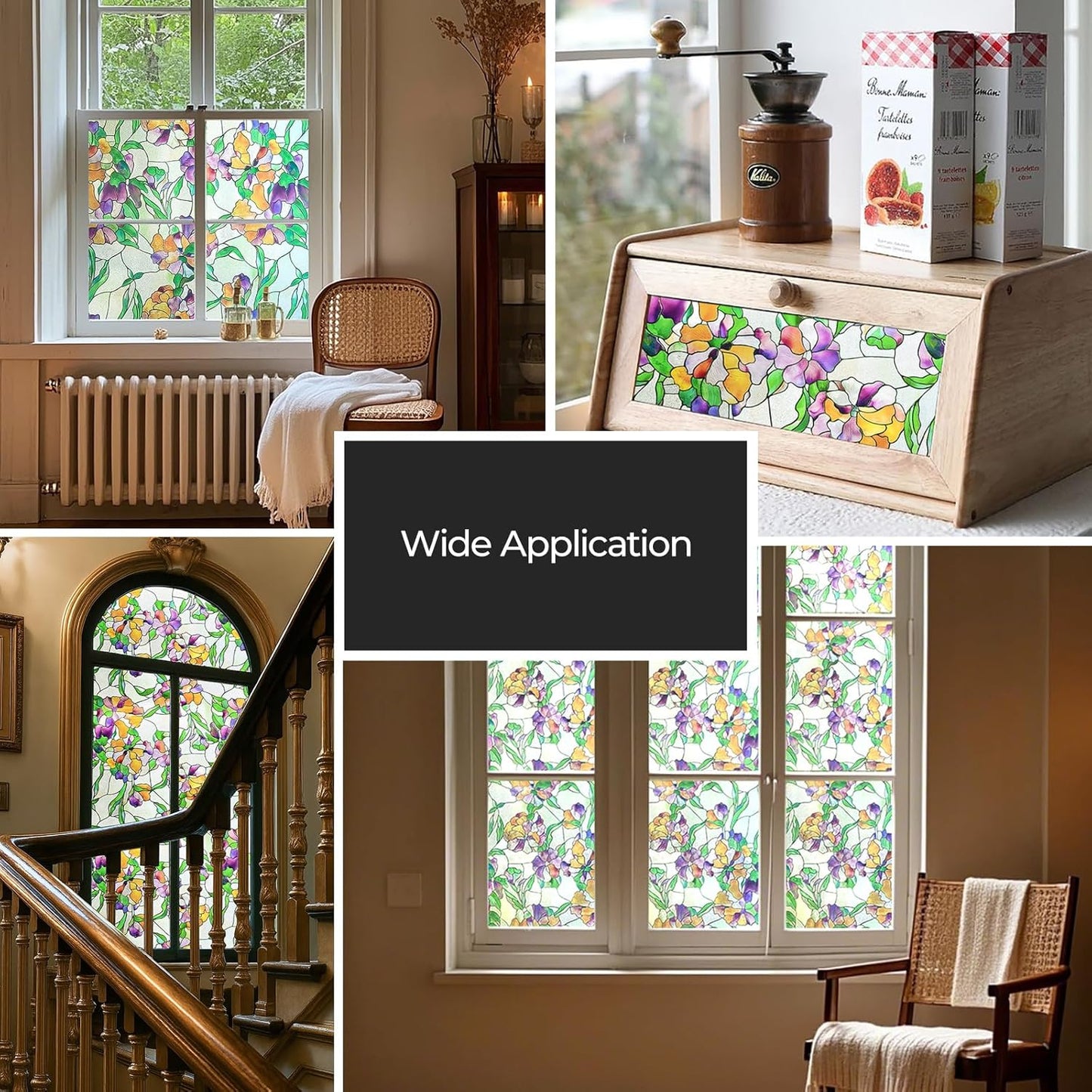 3D Stained Glass Window Film, Decorative Window Privacy Film for Bathroom,Front Door,Home, Sun Blocking Heat Control,Static Cling, Viola Tricolor 23.6inch x 35.4inch