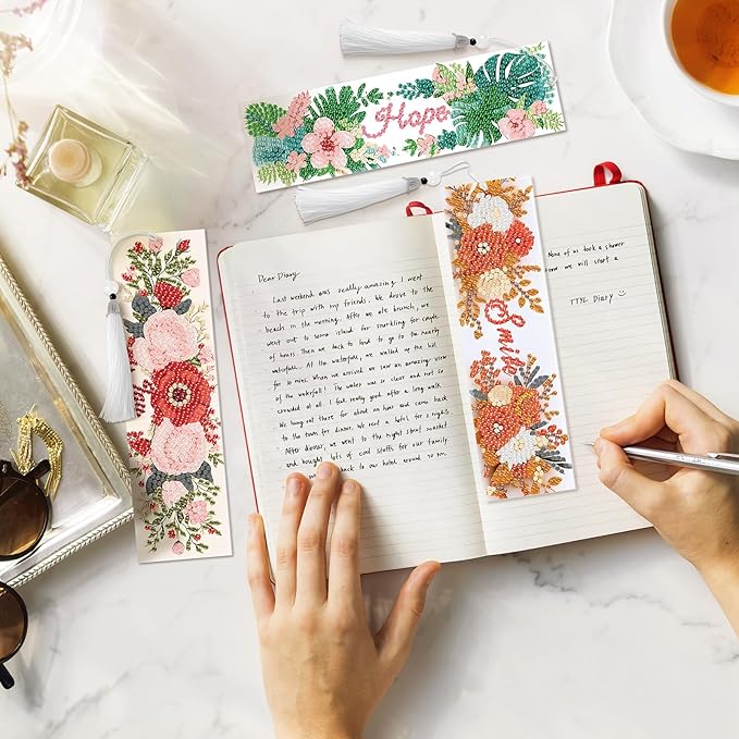 8 Pieces Diamond Art Bookmarks Inspirational DIY Farmhouse Rustic Bookmark Acrylic Tassel Bookmark for DIY Making Beginners Adults Arts Craft Supplies