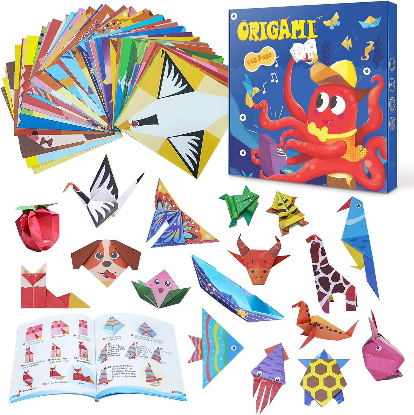 Origami Kit for Kids Ages 5-16, 108 Sheets with 54 Patterns & Instruction Book | Origami Paper Kit for Beginners & Advanced | Arts & Crafts Toys for Girls & Boys Ages 8-12 | Birthday & Christmas Gifts