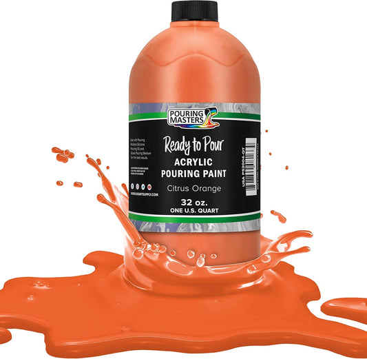 POURING MASTERS Citrus Orange Acrylic Ready to Pour Pouring Paint - Premium 32-Ounce Pre-Mixed Water-Based - for Canvas, Wood, Paper, Crafts, Tile, Rocks and More