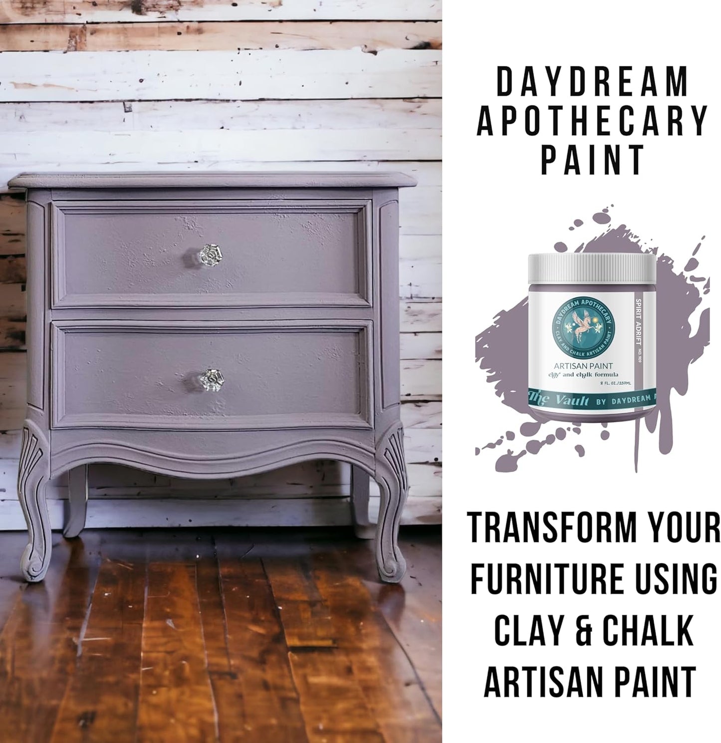 Daydream Apothecary Premium Chalk Style Paint for Furniture, Home Décor, Wood, DIY Interior Projects, Quick Dry, No Prep or Prime Needed, Matte Purple Grey - 16oz