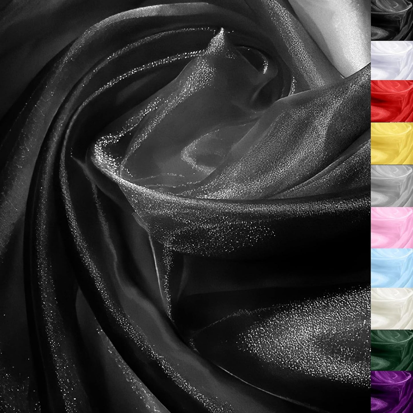 Black Organza Fabric – 44" x 10 Yards Wide Crystal Sheer Tulle for Wedding Decorations, DIY Sewing, Drapes, Party Backdrops, Chair Sashes & Gown Overlays – Lightweight & Elegant