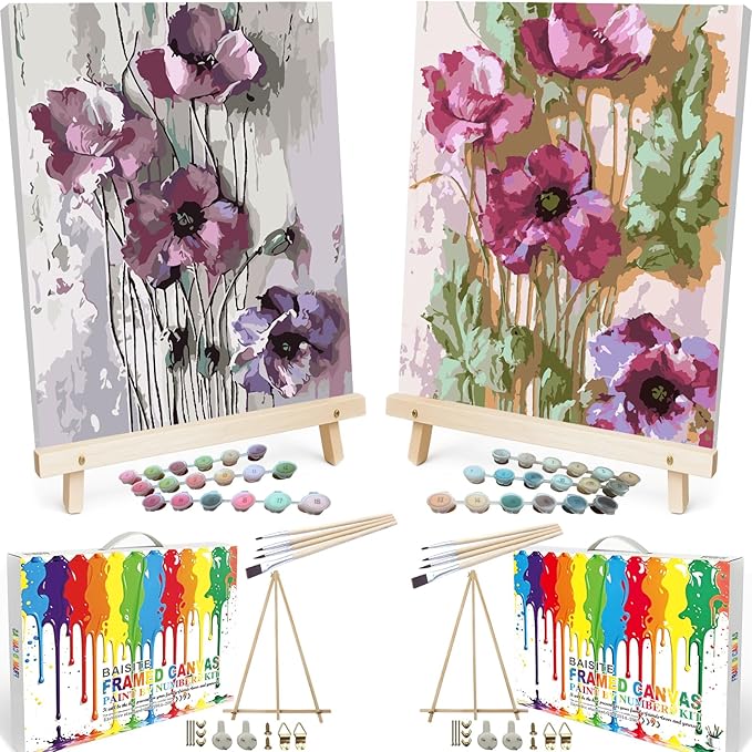 BAISITE Paint by Numbers Kit for Adults Beginners,12" Wx16 L 2 Pack Canvas for Painting Kits for Adults in Colorful Box 6566 Already Framed