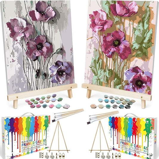 BAISITE Paint by Numbers Kit for Adults Beginners,12" Wx16 L 2 Pack Canvas for Painting Kits for Adults in Colorful Box 6566 Already Framed