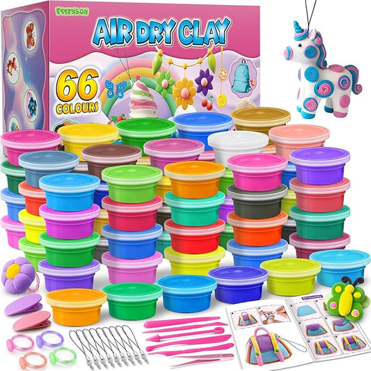 ESSENSON Air Dry Clay Kit, 66 Colors Modeling Magic Clay DIY Jewelry Making, Crafts School Projects, Ideal Party Favors Craft Gift for Kids