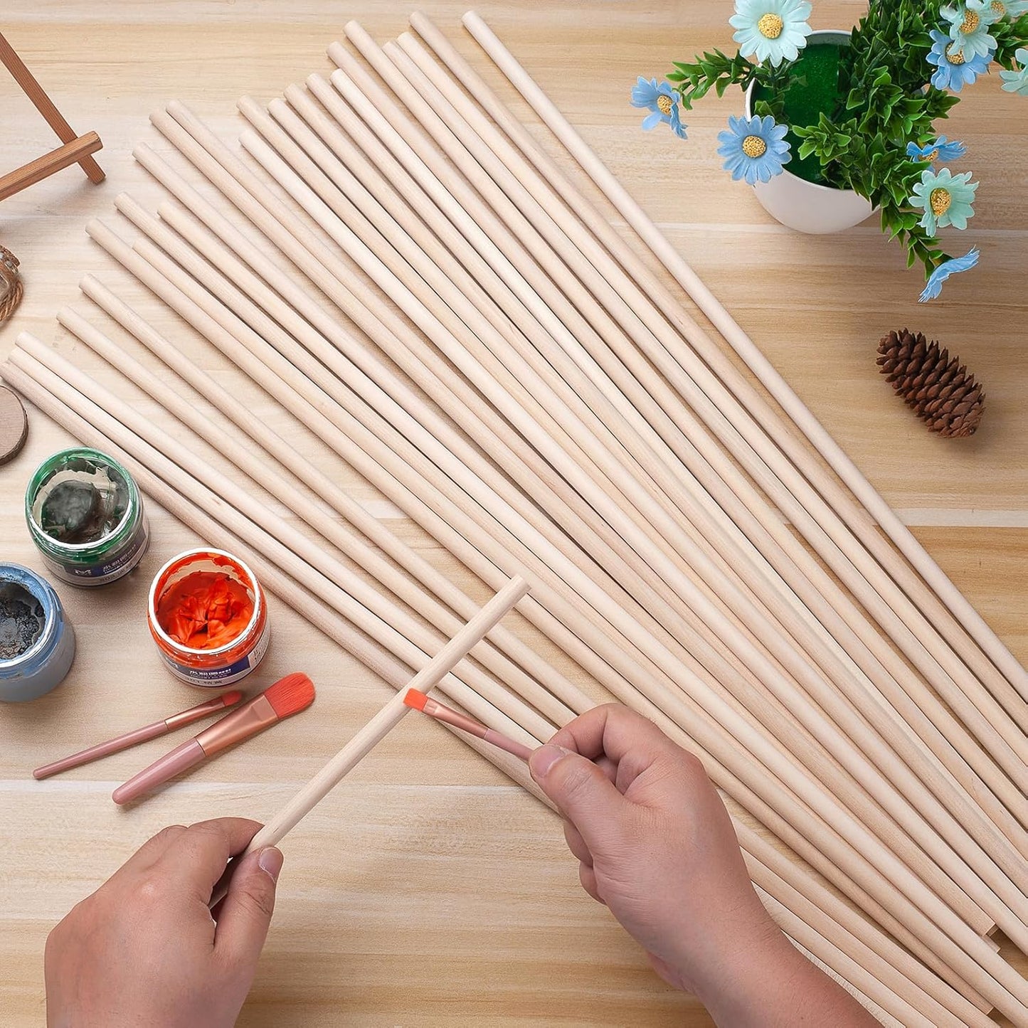 Wood Dowels Wooden Dowel Rods for Crafts, 25PCS 3/8 x 24 Round Macrame Wooden Sticks for Crafting, Unfinished Hardwood Sticks for Arts and DIYers, Tiered Cake Support and Wedding Ribbon Wands